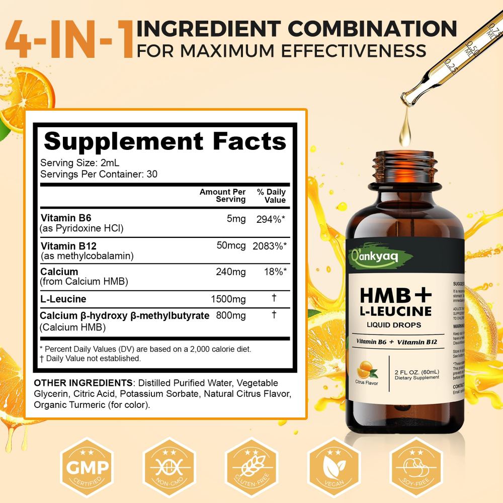 HMB + Leucine Drops with B6 & B12 — supplement facts panel